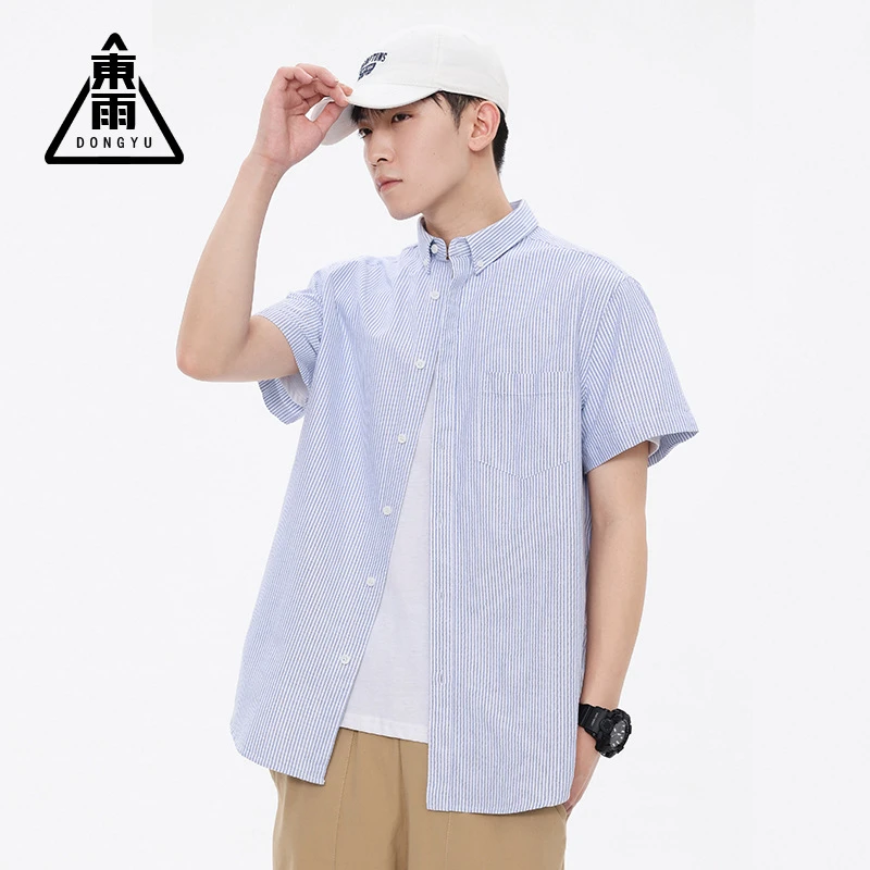 男装春夏休闲牛津纺短袖衬衫高级感青春流行日系衬衫条纹衬衫薄款