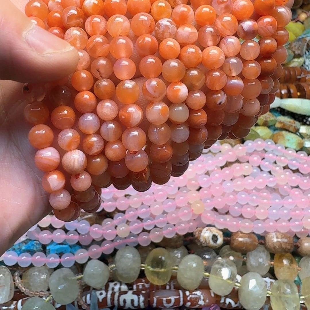 玛瑙/玉髓合金珠宝半成品一条6mm南红手串
