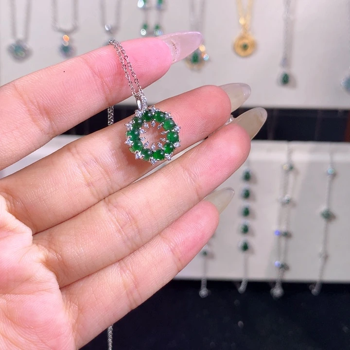 翡翠银S925镶嵌颈饰533绿