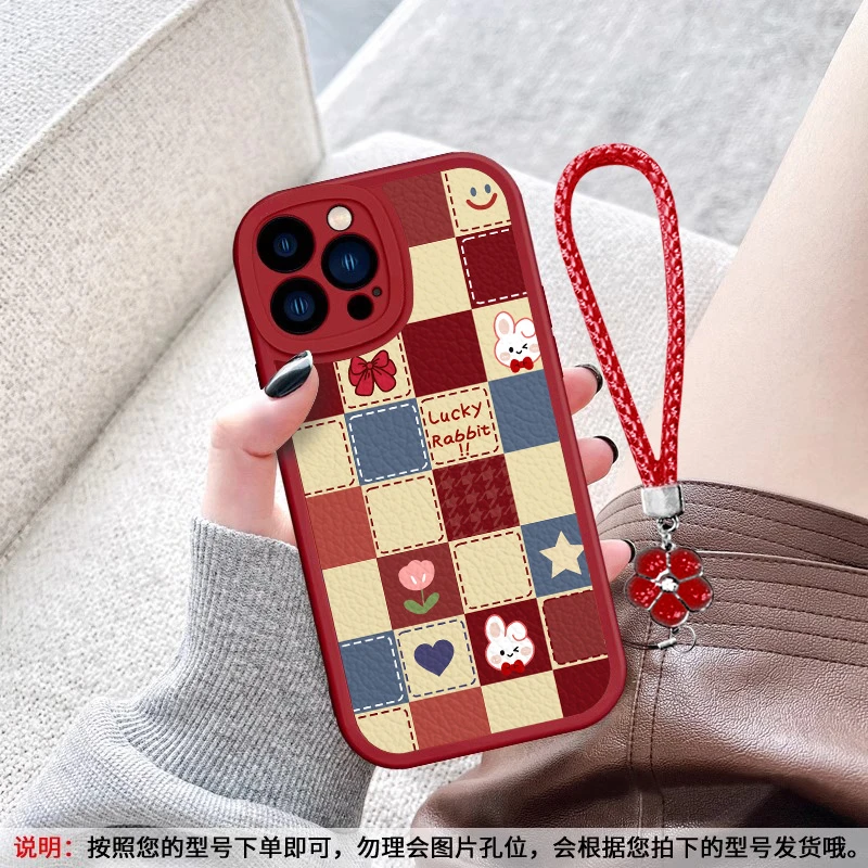 新款格子兔熊小羊皮手机壳适用苹果/华为荣耀/vivoOPPO/小米男女