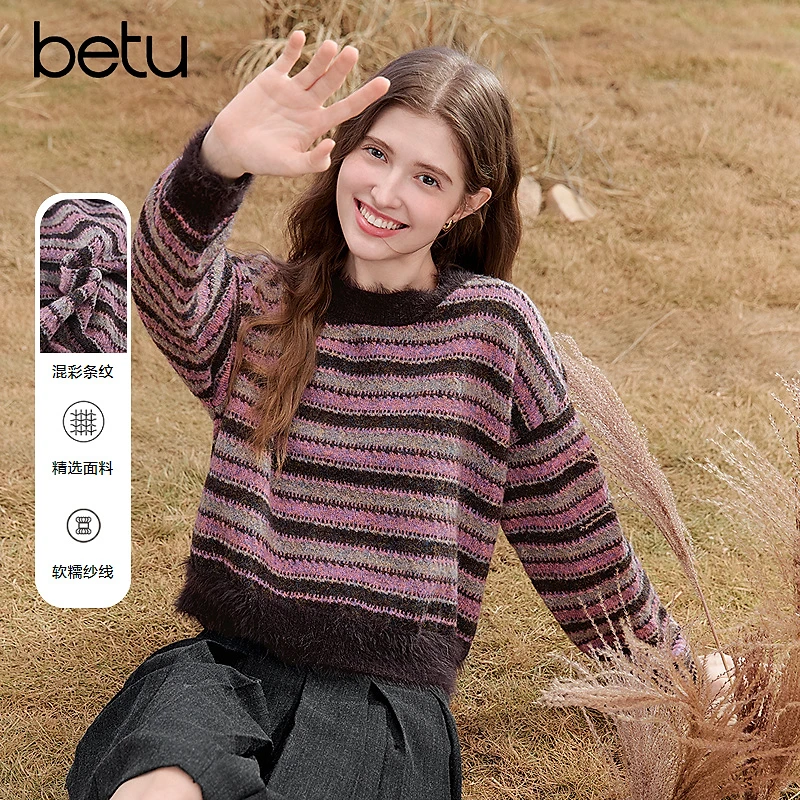Betu/百图2025年秋季新款亲肤舒适时尚显瘦亲肤毛针织衫2509X03