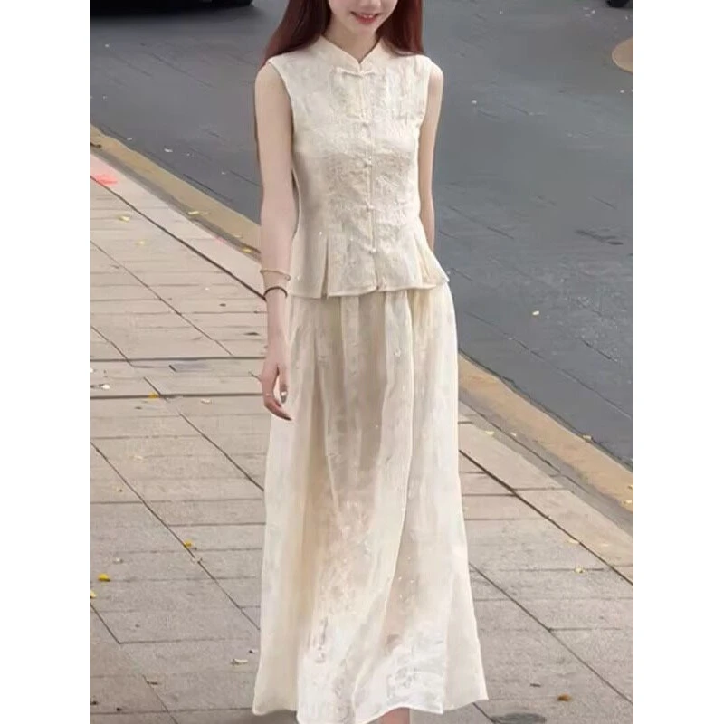 新中式背心半身裙套装女夏季国风刺绣印花高级设计感时尚两件套潮