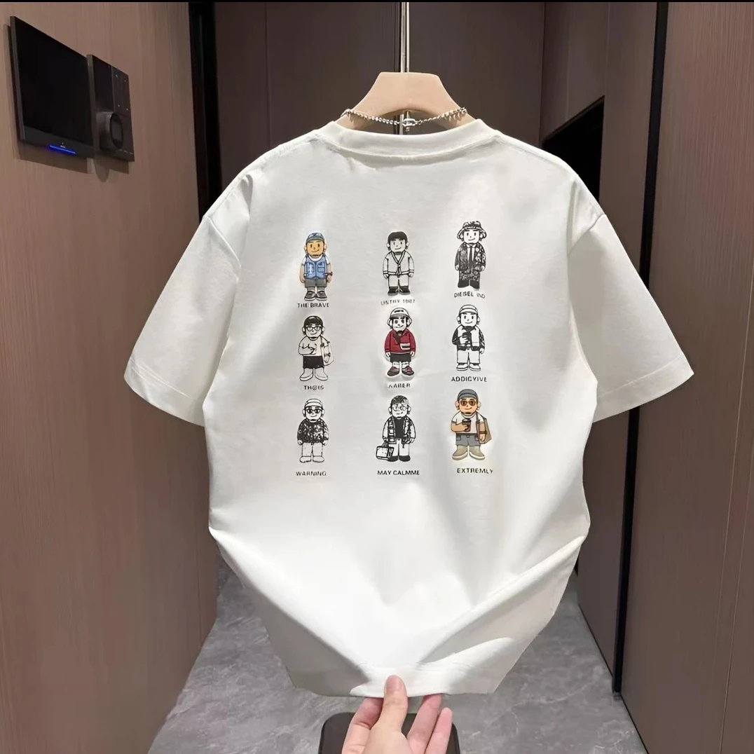 夏季爆款潮流短袖t恤男潮牌卡通印花纯棉T恤衫时尚修身半袖上衣
