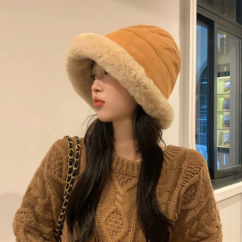 帽子女秋冬季加厚毛绒保暖蒙古帽防寒护耳盆帽北方加绒卷边渔夫帽