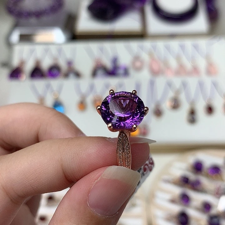 紫晶戒指银S925镶嵌紫水晶戒指