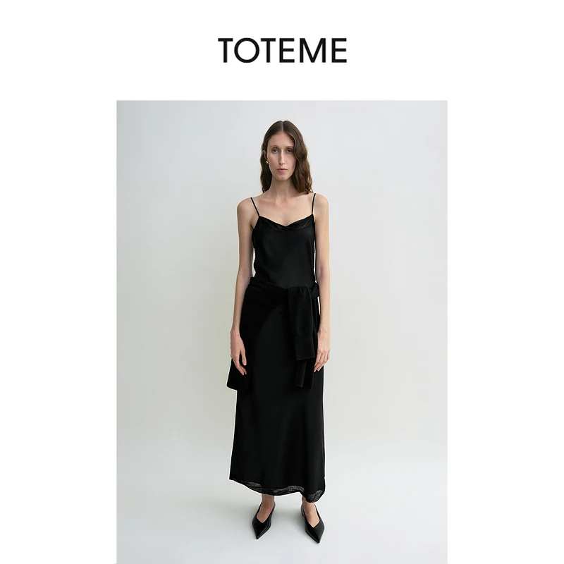 TOTEME女装黑色轻盈质感缎面薄纱吊带裙连衣裙