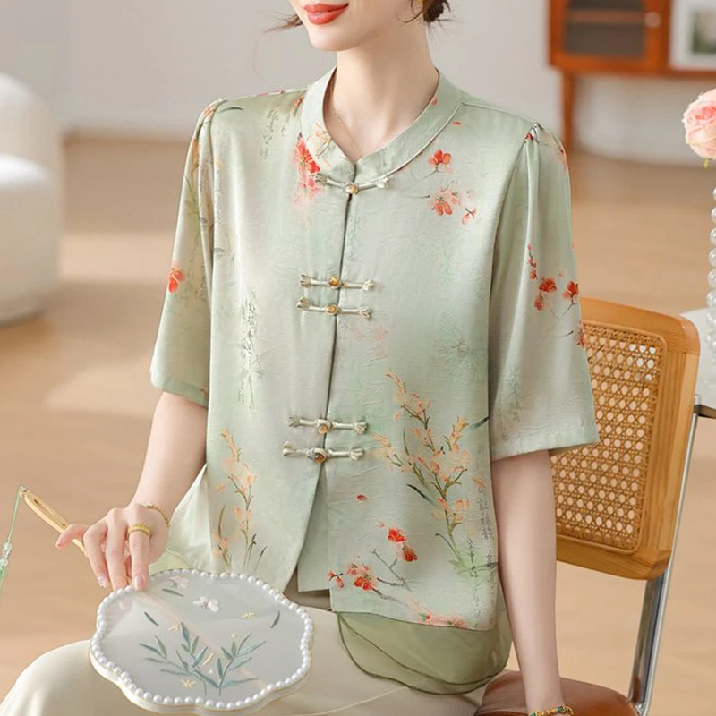中老年女装夏装新款国风上衣小衫夏季妈妈装气质衬衫薄款开衫衣服