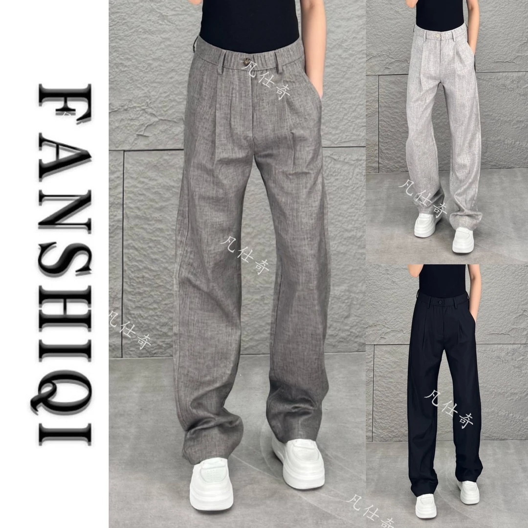 夏季男士天丝亚麻休闲直筒裤百搭宽松老钱风穿搭雅痞薄休闲裤6835