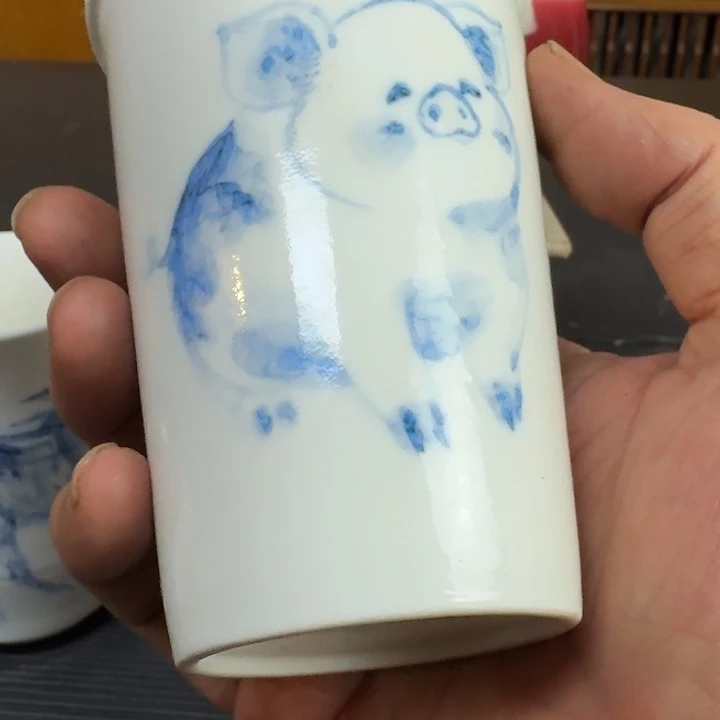 周牢手作青花小猪可乐杯