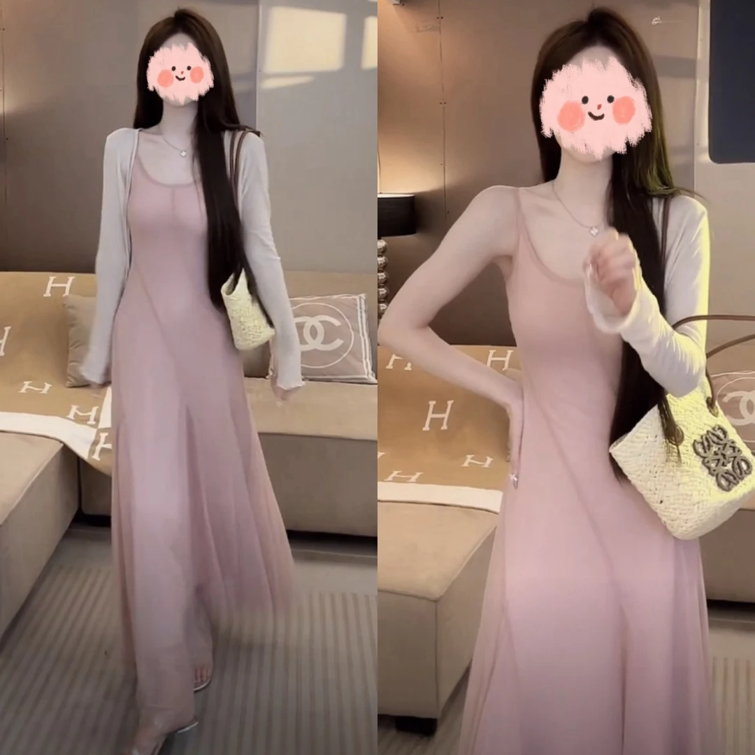 2025网红新款早春法式气质艺术生浪漫吊带长裙绝美开衫套装两件套