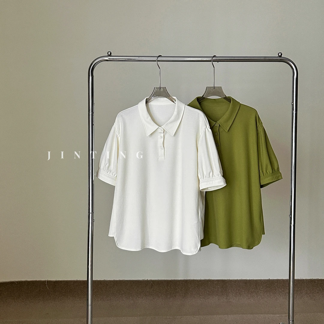 今婷韩系显瘦时尚气质舒适休闲夏季宽松翻领短袖T恤-J25220303