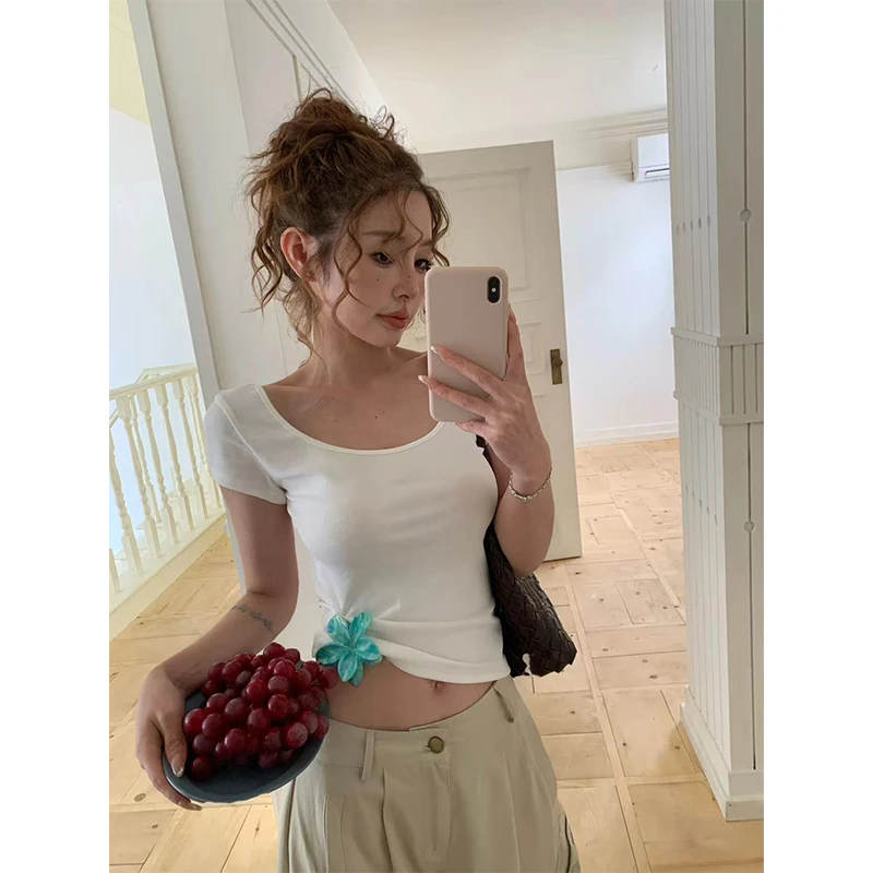 千金贵气名媛风女装辣妹露背短袖T恤夏季2025新款高腰休闲阔腿裤