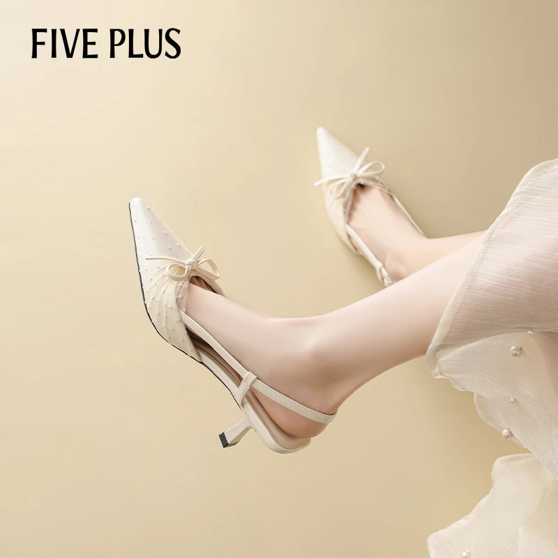 FIVE PLUS细跟包头高跟鞋女2025年夏季新款蝴蝶结女鞋子时装凉鞋