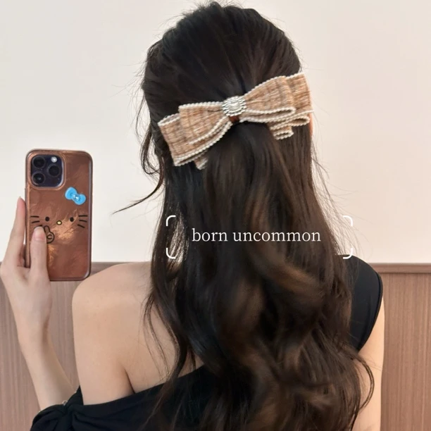 法式轻奢小香风蝴蝶结发夹女后脑勺2025新款高马尾香蕉夹头饰