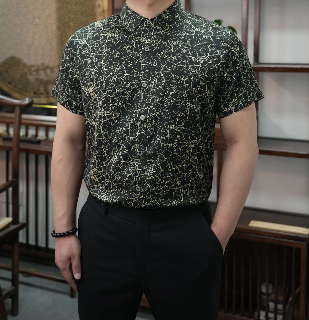 【桑蚕丝】夏季薄款天然香云纱温和短袖衬衫抗皱男士抗皱高端衬衣