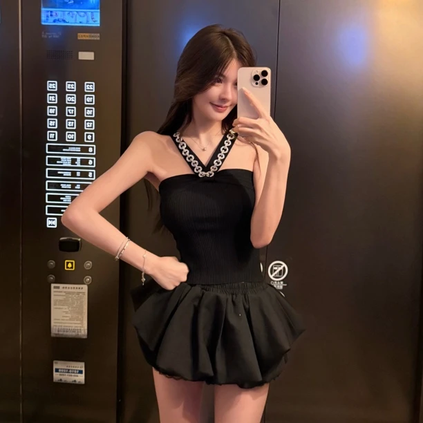 FAY【星环】高级漂亮性感设计感链条上衣吊带背心女