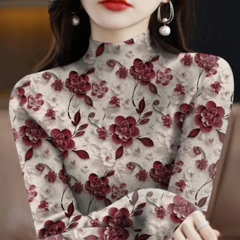 欧货高档时尚女装2025新款春秋减龄长袖遮肚子高领T恤女上衣潮