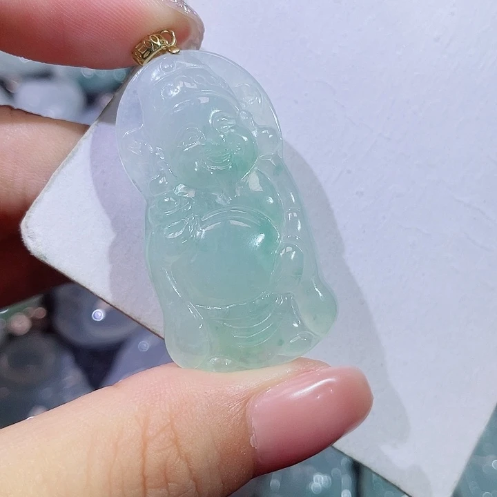 翡翠银S925镶嵌颈饰财神