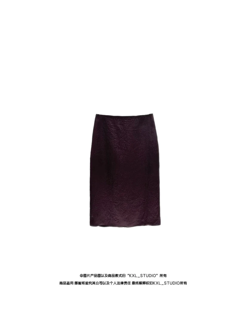 KXL-STUDIO 【KELE精选】酒渍紫梅·醋酸后开叉半裙9414