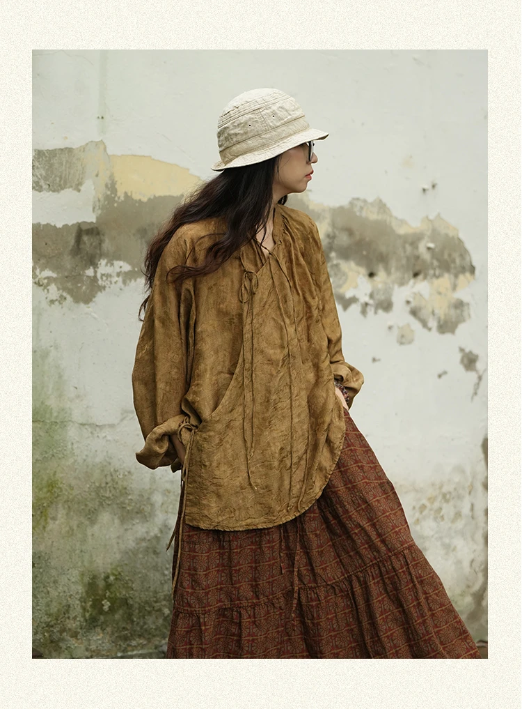 【云雾里】 5109植物染提花真丝混纺上衣