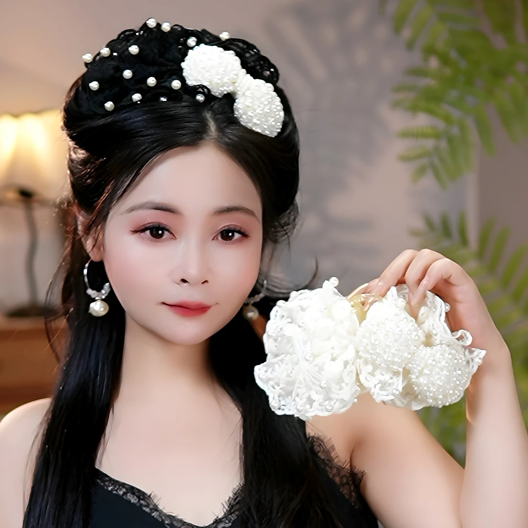 （绮梦千金）小香风蕾丝珠珠蝴蝶结抓夹在逃公主盘发鲨鱼夹头饰发夹