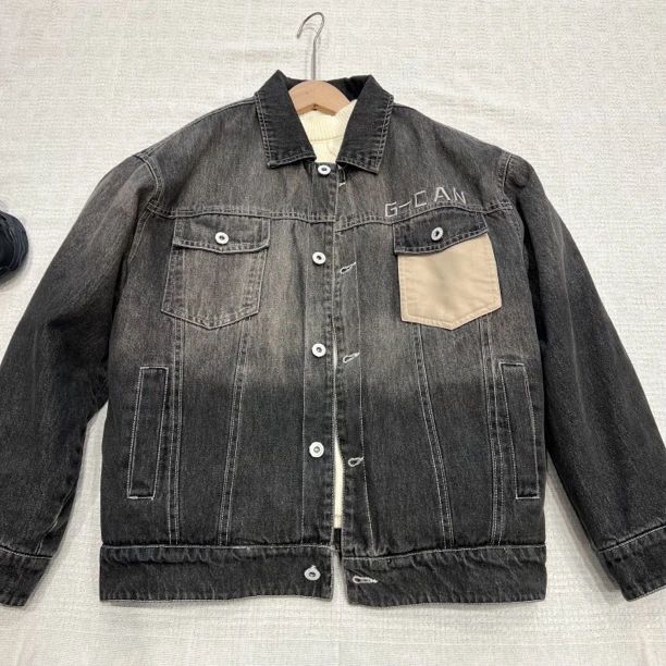 22032高端童装潮牌青少年加绒翻领牛仔外套W3