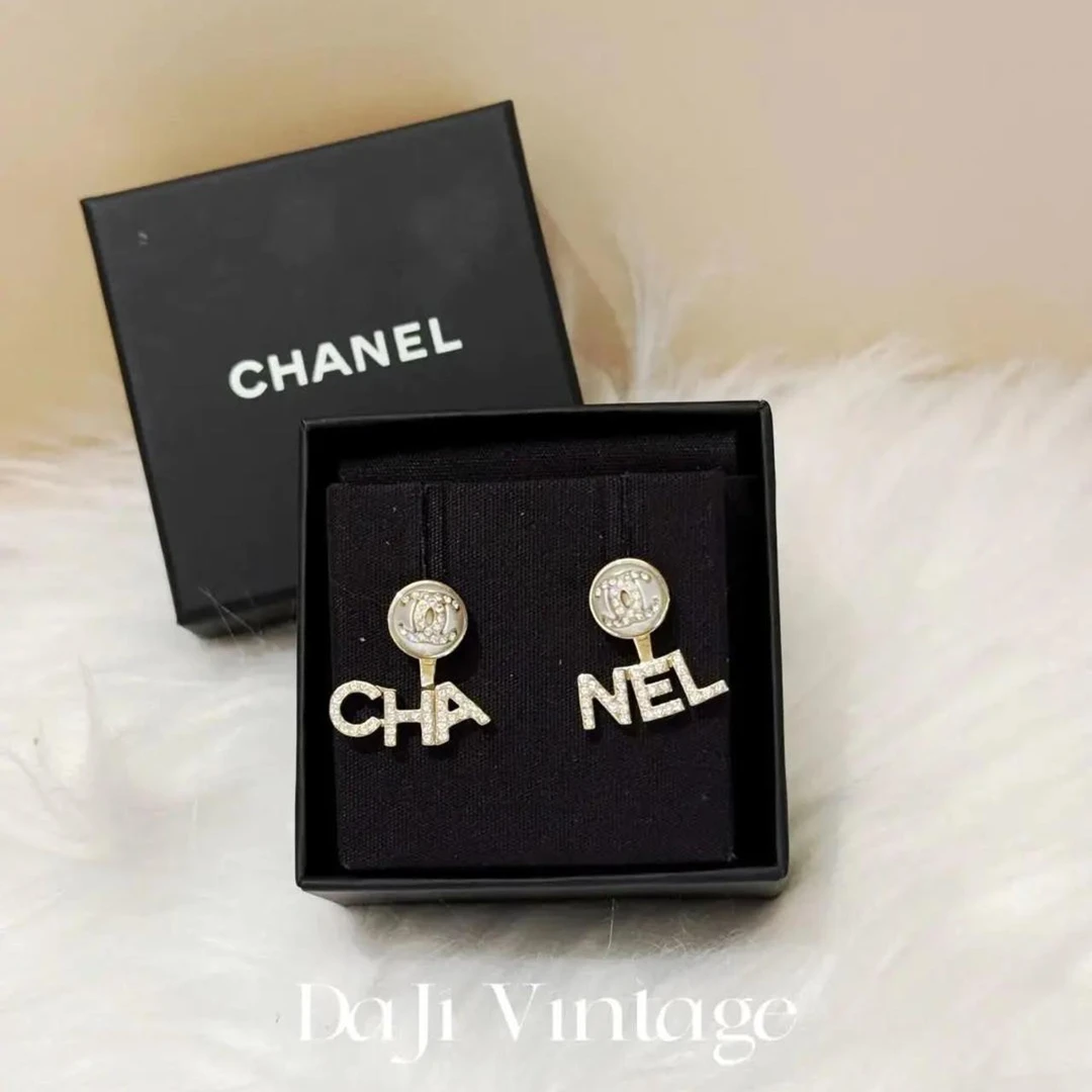 99新 Chanel/香奈儿 大吉中古/双c珍珠水钻耳钉