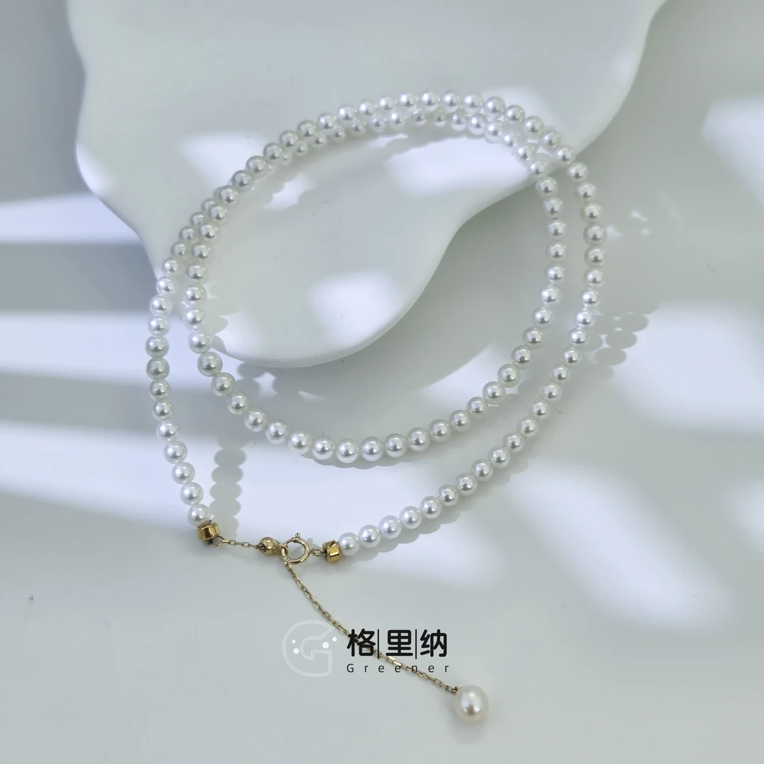 【珍珠购】淡水珍珠小米项链 五星吉尔德18K金 3-4mm多样性发一
