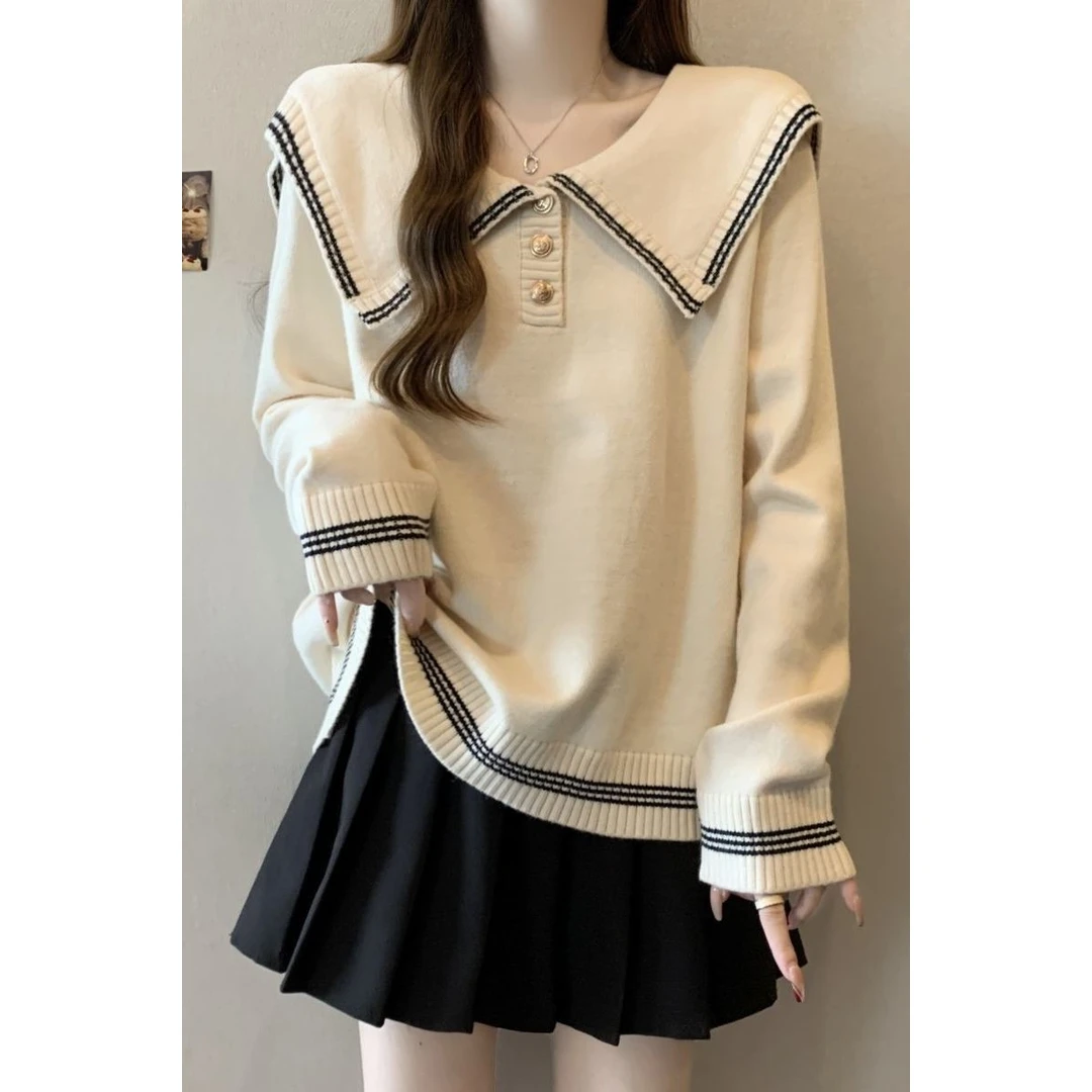 法式减龄娃娃领毛衣针织衫女秋冬微胖mm大码遮肚小短毛衣开衫外套