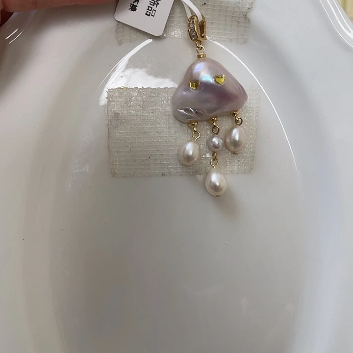 合金淡水珍珠吊坠(赠链)小恶魔云朵万能扣吊坠