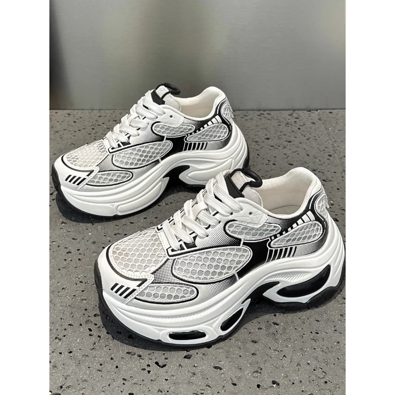 纪诗哲女鞋轻便厚底内增高新款老爹鞋女时尚复古休闲百搭运动鞋