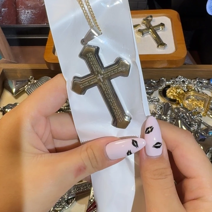 钛钢钛钢金色英文十字架