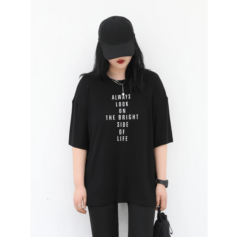 CV大码女装 街头休闲字母印花宽松t恤中长款短袖上衣夏季新款百搭