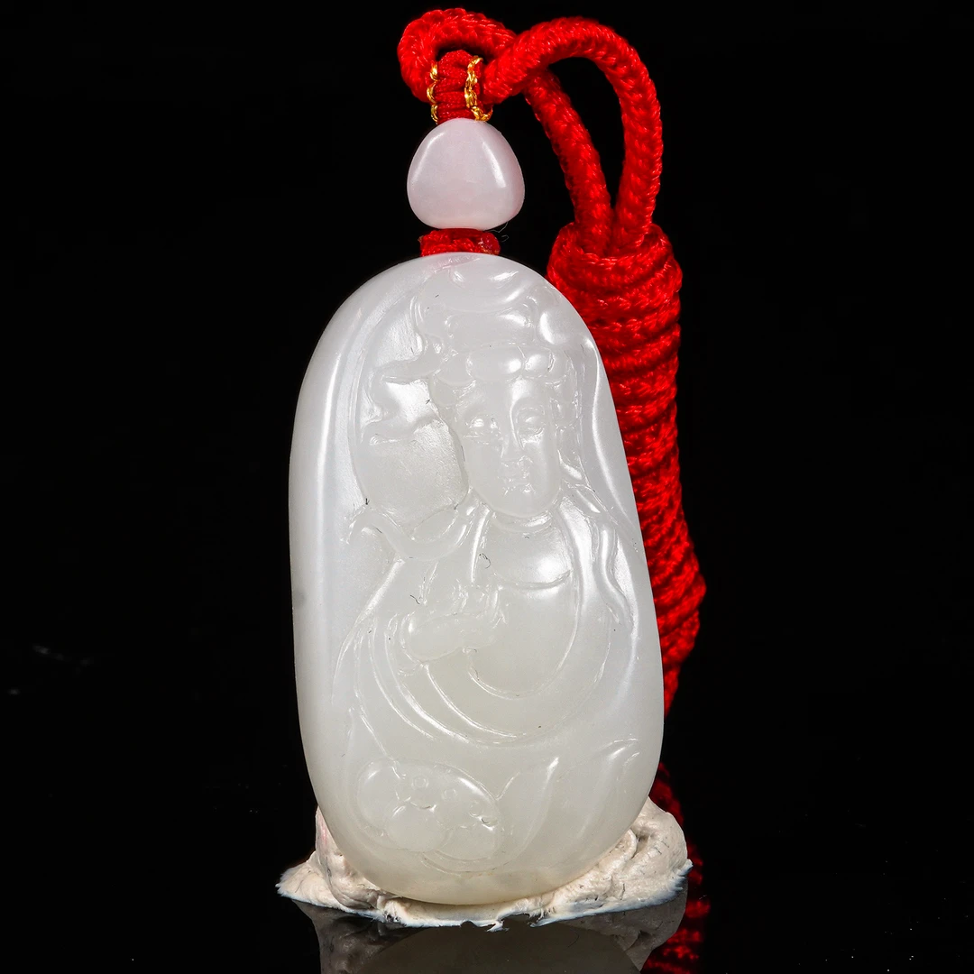 LOT.007和田白玉观音像/X1475