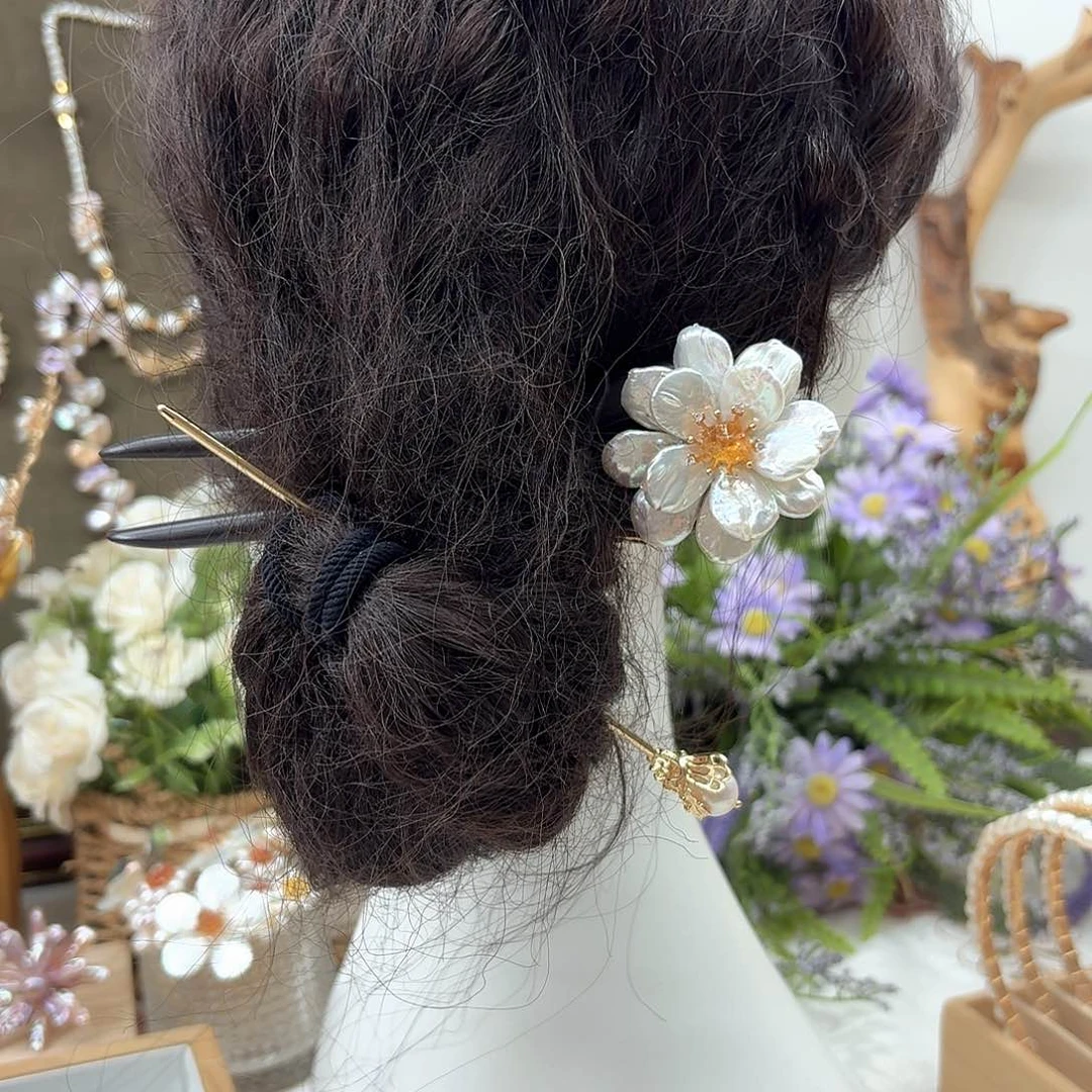 银S925镶嵌淡水珍珠发饰服*