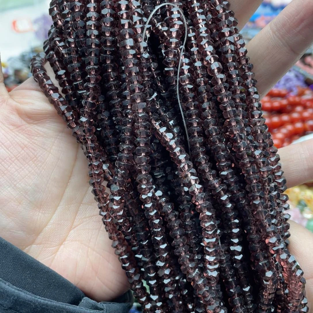 玛瑙/玉髓珠宝半成品未镶嵌三条装5mm暗粉色水晶切面算盘