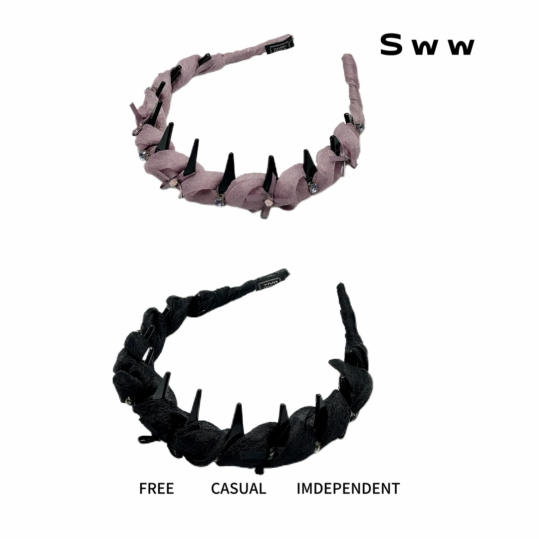 SWW高级感水晶网纱带齿发箍正反两戴简约高颅顶发箍