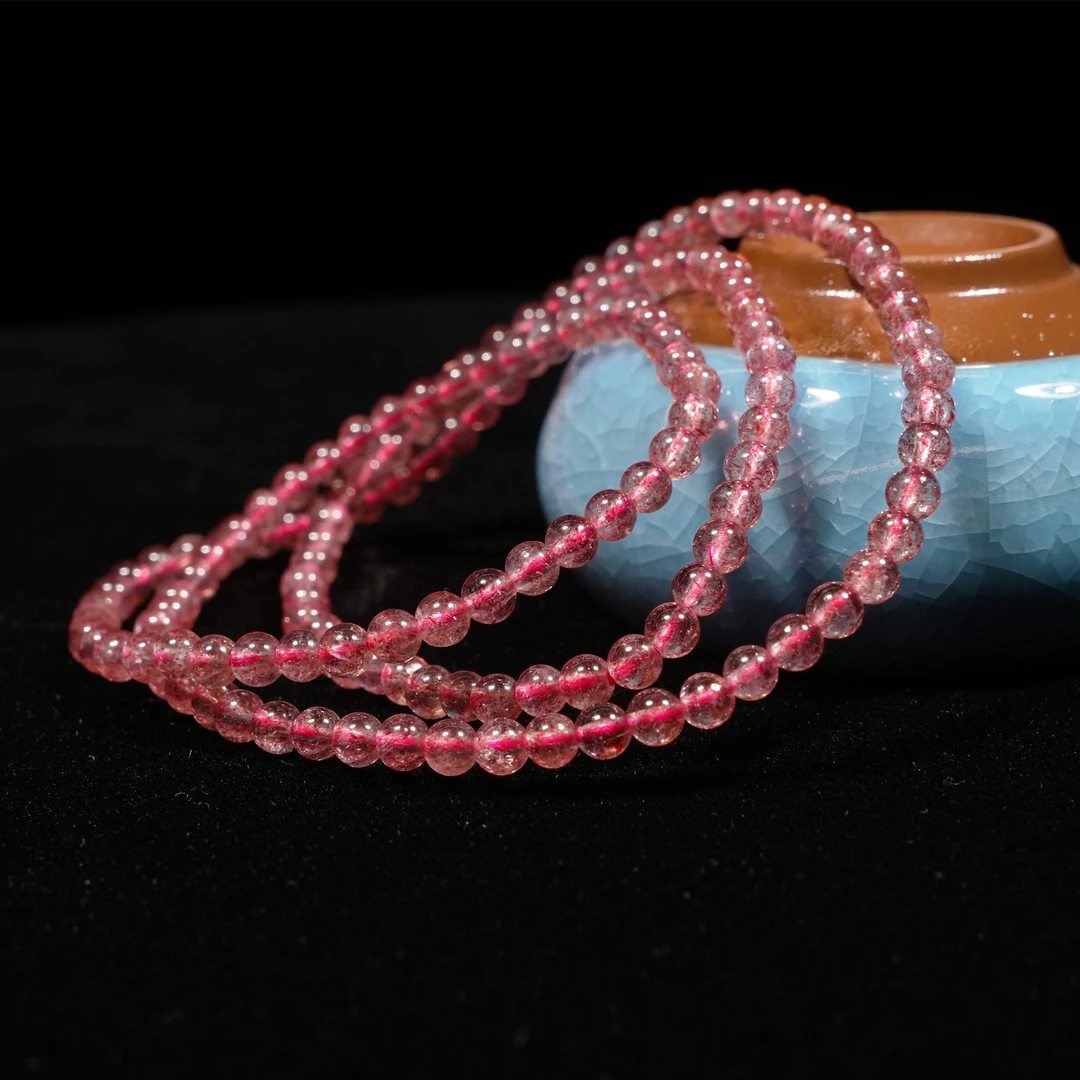 天然草莓晶多圈手串