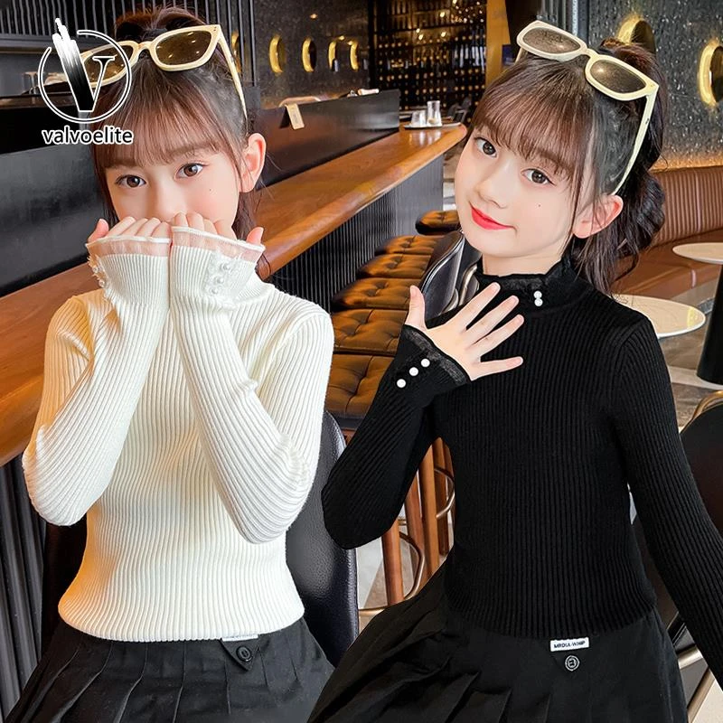 VALVOELITE女童毛衣打底衫春秋款2025新款加绒针织衫大童修身上衣