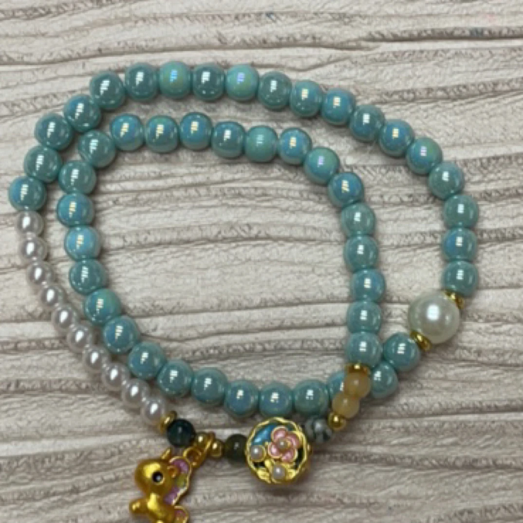 铜合金手链 24617 双圈蓝色 小马 手串