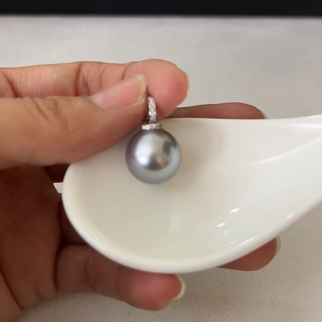 颈饰海水珍珠18K金镶嵌铂金灰14