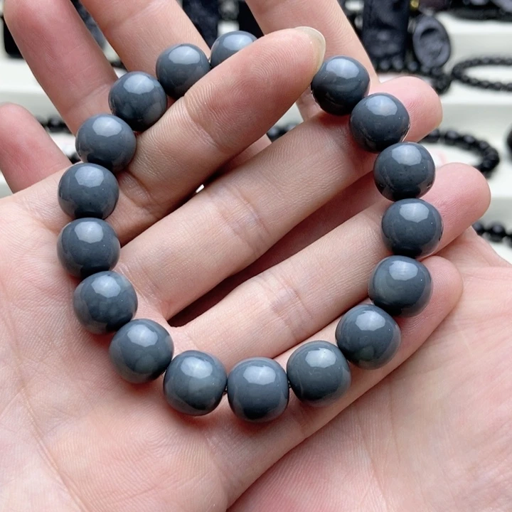 未镶嵌手链和田玉色标级莫兰迪灰手串