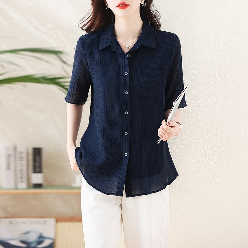 大码衬衫女2025新款夏季修身显瘦遮肉衬衣气质上衣