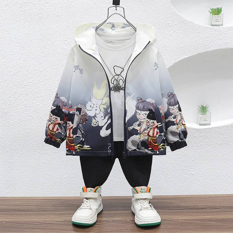 儿童外套2025春秋季新款中国风卡通外套小男孩帅气连帽外套透气