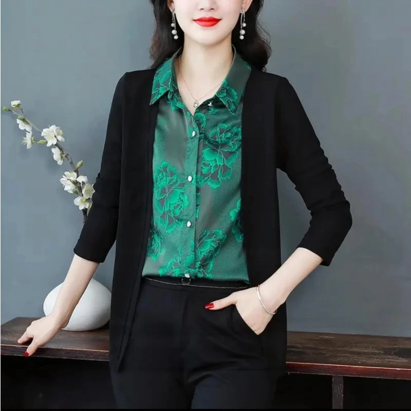 秋季高档衬衫时尚洋气中老年妈妈装打底衫遮肉显瘦长袖上衣外套