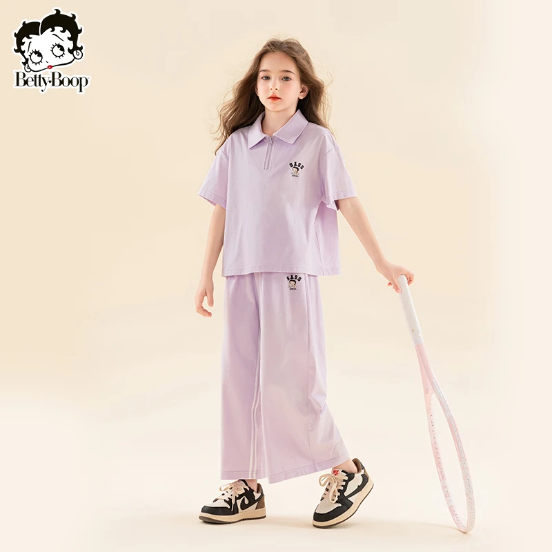 贝蒂童装女童韩系POLO短袖七分裤套装2025夏季大童夏款儿童24156