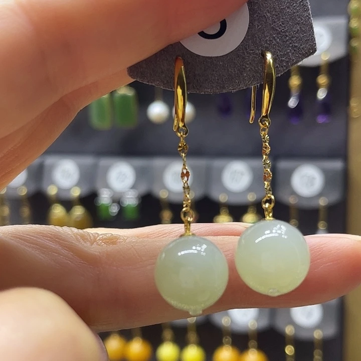 和田玉银S925镶嵌耳饰