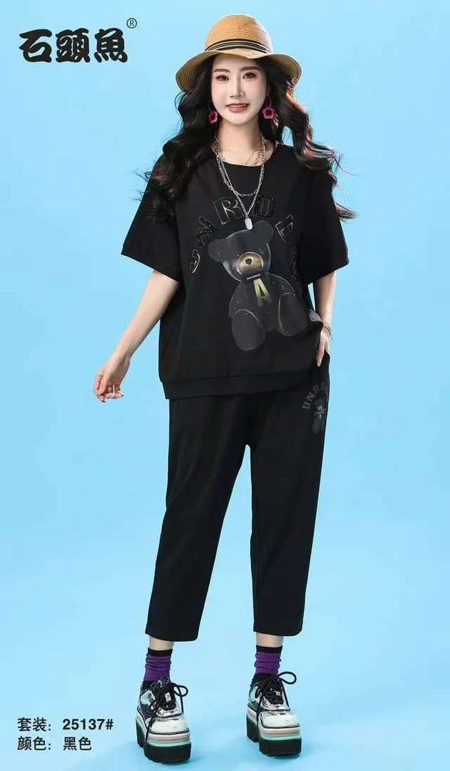 SHITOUYU/石头鱼2025新款大码通勤简约运动宽松时尚休闲显瘦套装