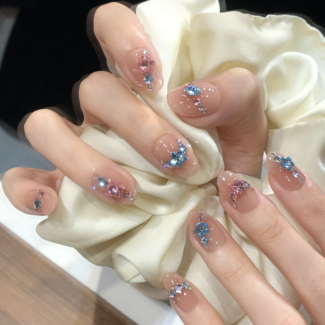 喵公子【粉蓝之约】【施家全华款】纯手工穿戴甲可拆卸美甲光