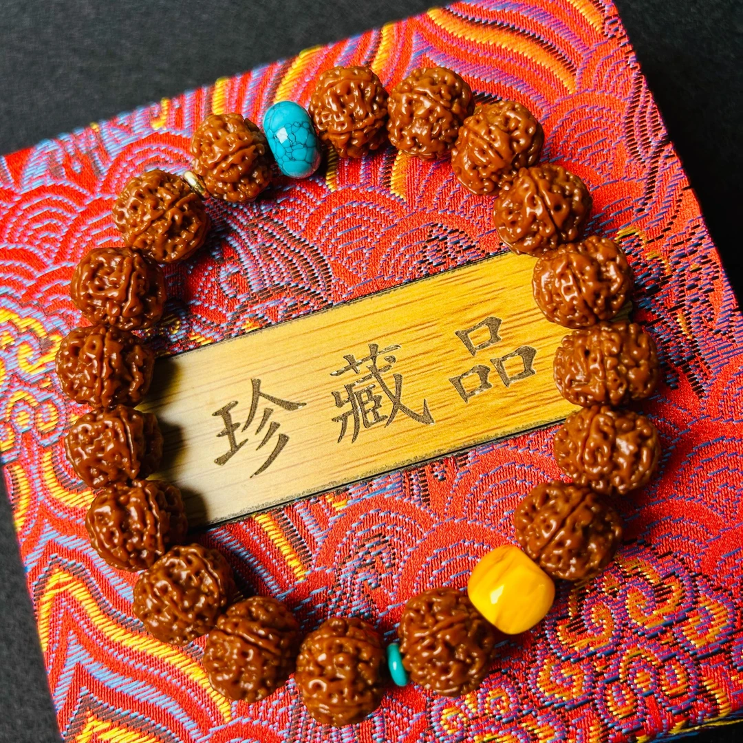 14-15mm【已包浆】 双配饰尼泊尔金刚菩提手串 单圈机刷包浆玉化